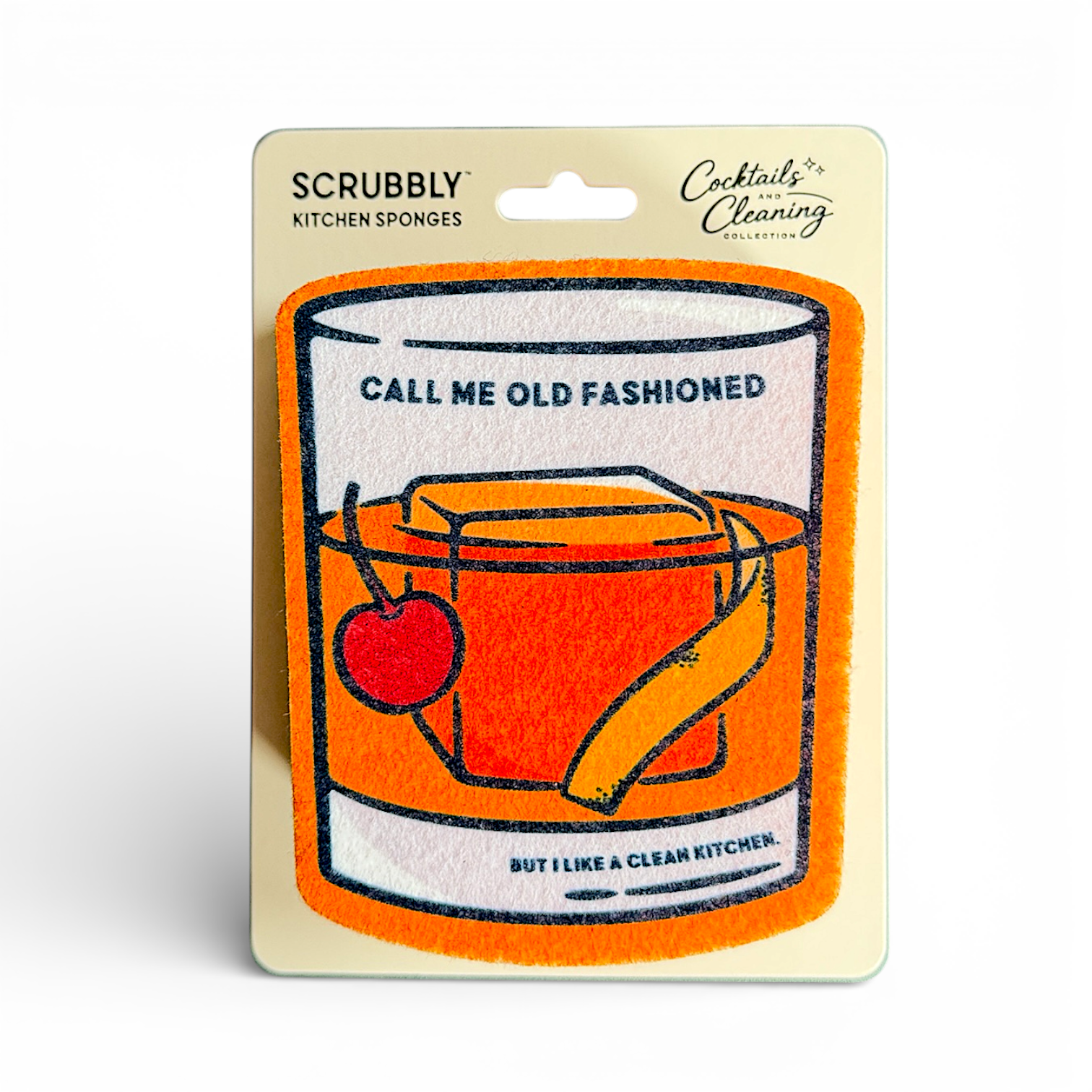 Old Fashioned cocktail-shaped kitchen sponge with scour pad bottom