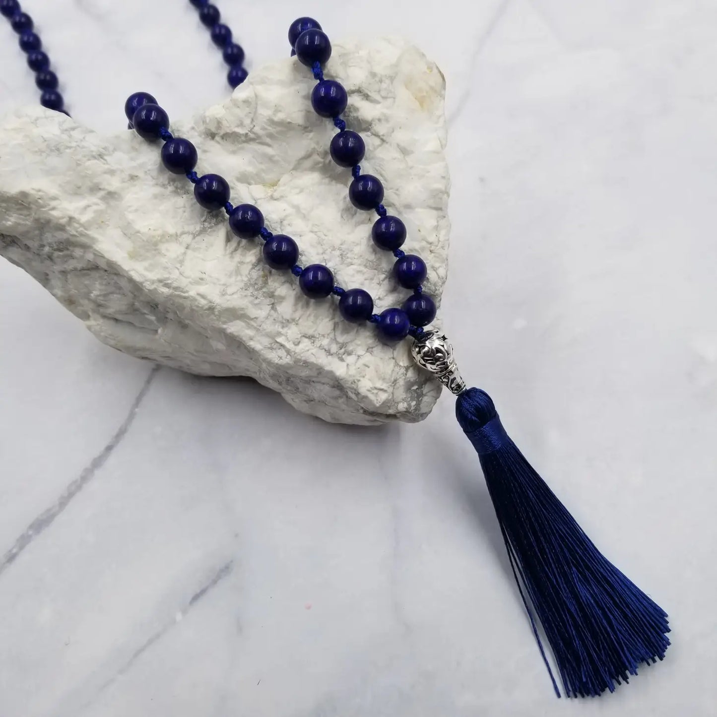 Lapis Lazuli Mala Bead Tassel Necklaces