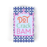 Blue and white Mahjong tile guest towels with bamboo accents and playful Dot Crack Bam design