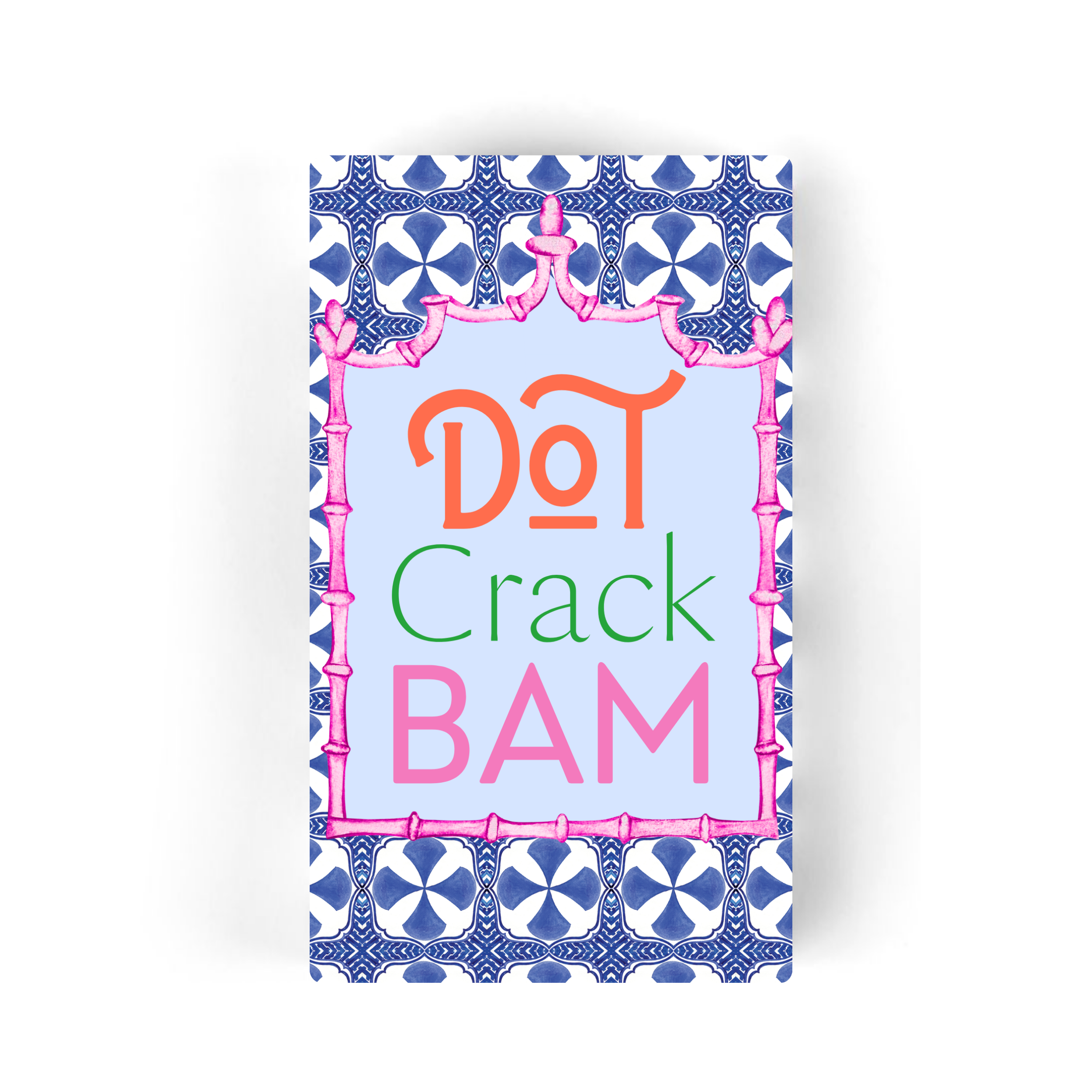 Blue and white Mahjong tile guest towels with bamboo accents and playful Dot Crack Bam design