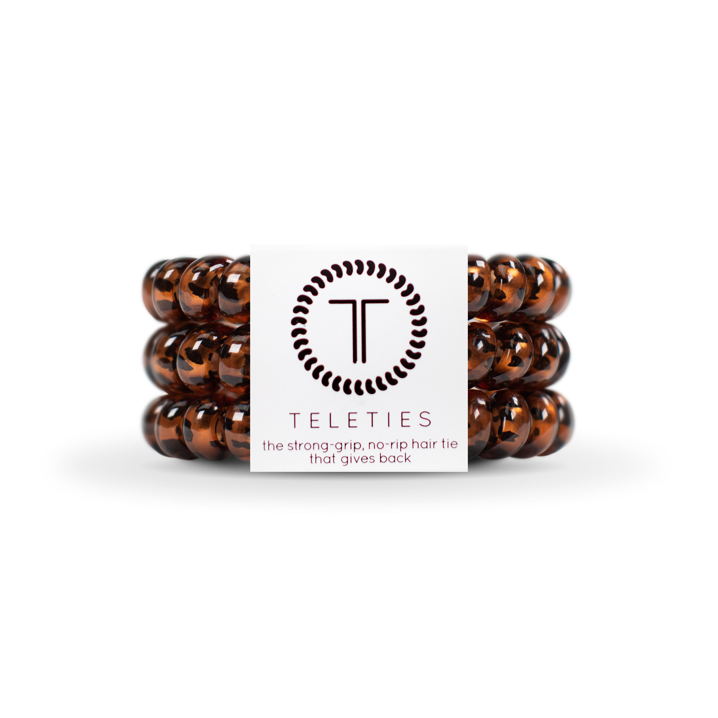 Set of three large spiral hair ties in black and brown tortoise design.