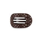 TELETIES small flat round hair clip in taupe quilted design.