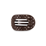 TELETIES small flat round hair clip in taupe quilted design.