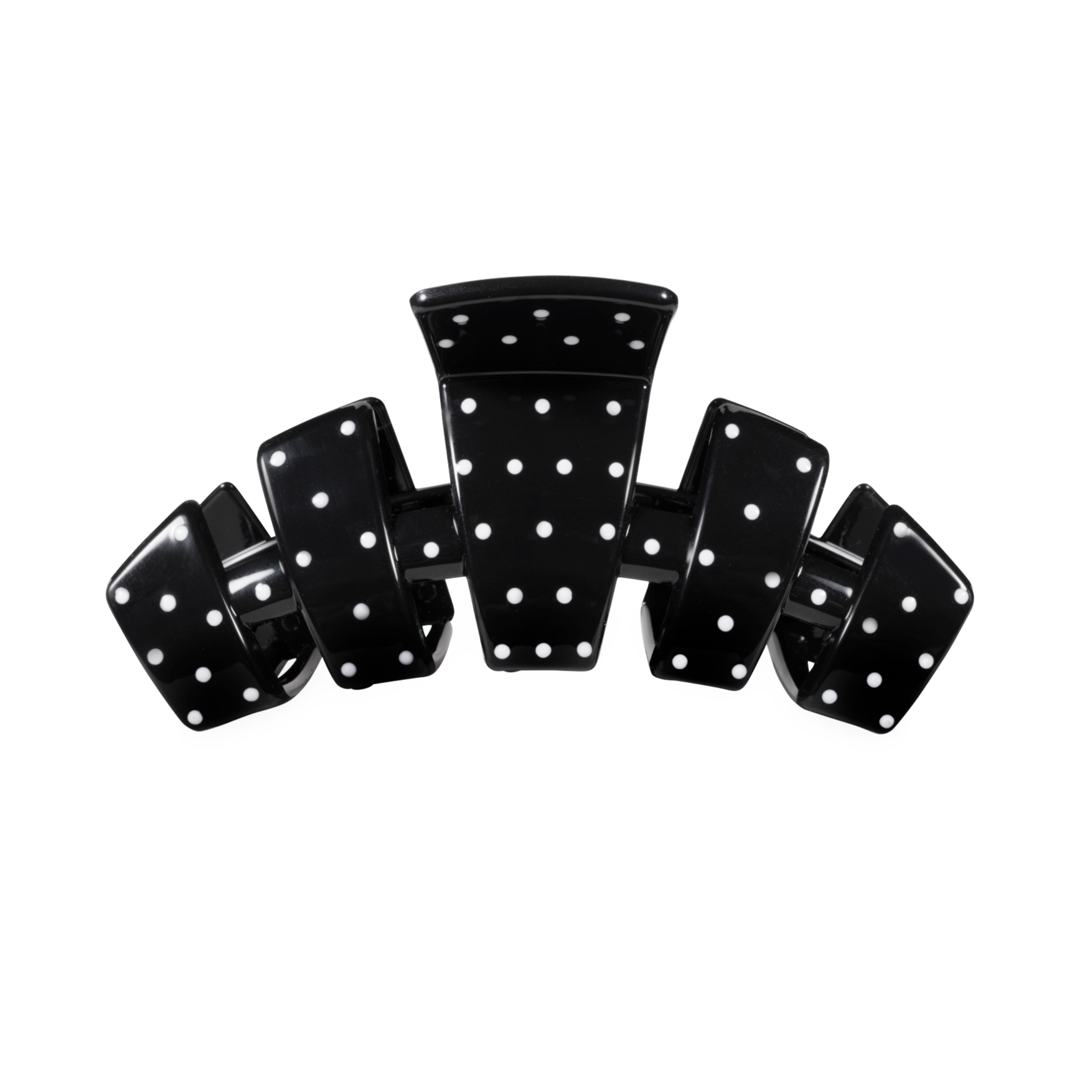 Black and white medium claw clip with a polka dot pattern.