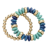 Natural Stone Metal Ball Beaded Stretch Bracelet in Turquoise