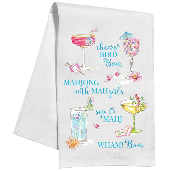 Mahjong Cocktails Saying Cheers Bird Bam Kitchen Towel