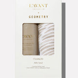 L'AVANT x Geometry Cleaning Kit with Ambre Santal Multipurpose Surface Cleaner and eco-friendly Geometry Kitchen Towel.