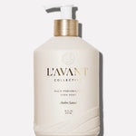 L'AVANT Ambre Santal Dish Soap in refillable glass bottle with plant-based cleaning formula and warm sandalwood fragrance.