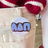 Alpha Delta Pi Blue Bubble Letters Button Pin
