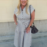 Autumn Lane brown and white striped collared dress with waist tie
