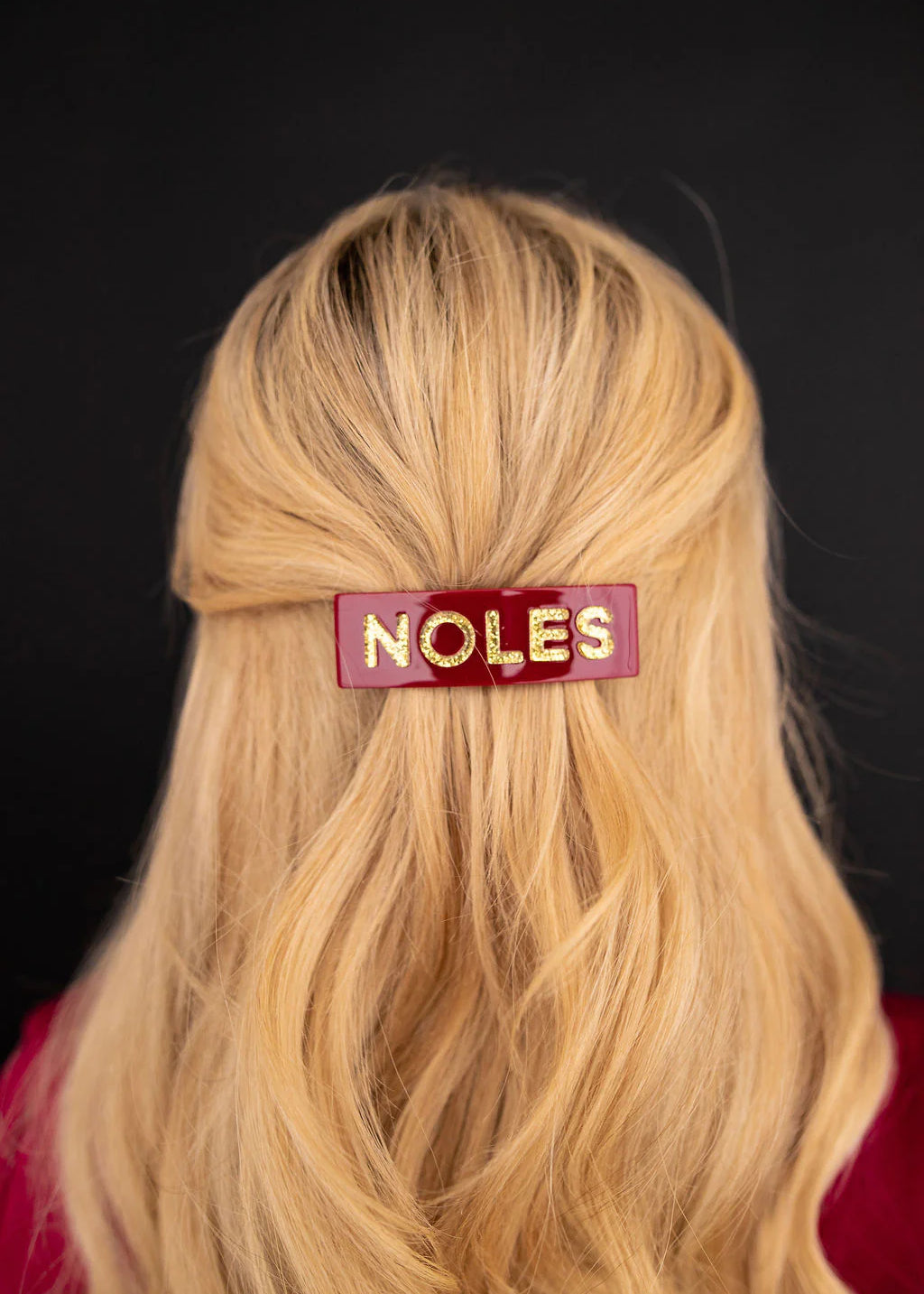 Garnet hair clip with gold glitter NOLES lettering for FSU fans