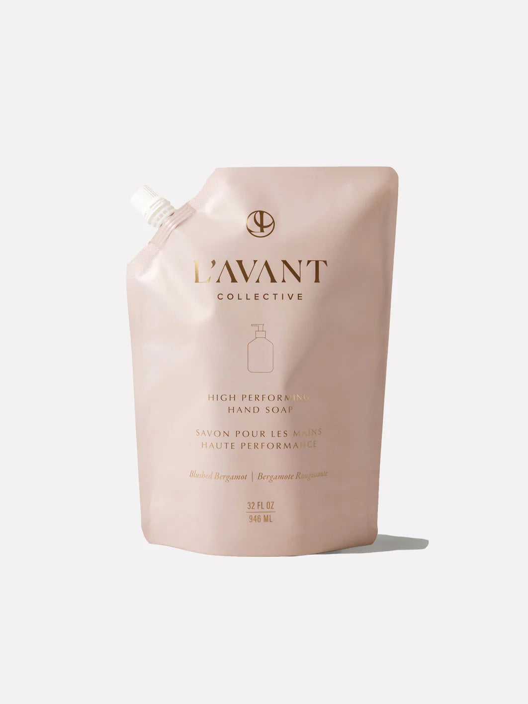L'AVANT Blushed Bergamot Hand Soap Refill pouch with plant-based formula and fresh bergamot fragrance.