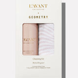 L'AVANT x Geometry Cleaning Kit featuring Blushed Bergamot Multipurpose Surface Cleaner and coordinating Geometry Kitchen Towel.