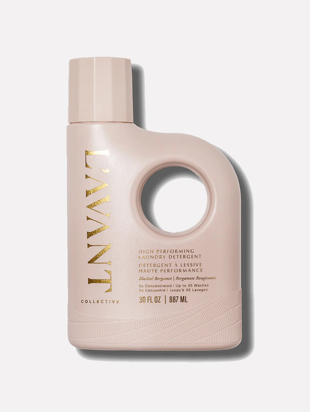 L'AVANT Blushed Bergamot Laundry Detergent in a recycled plastic bottle with plant-based concentrated formula for effective fabric care.