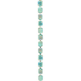 Bright gold-tone tennis bracelet featuring emerald-cut Aqua Aurora Borealis crystals from Sorrelli’s Octavia design.