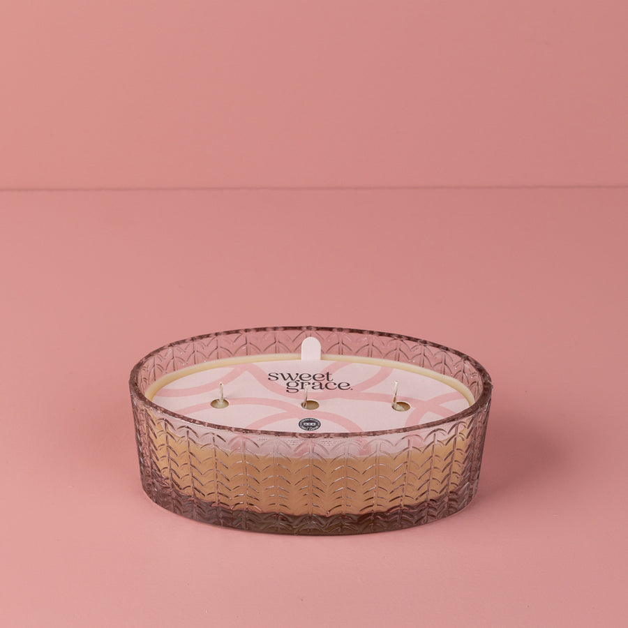 Sweet Grace Chevron Oval Glass Candle