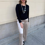 Black Poise Button-Cuff Knit Top