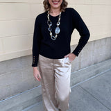 Black Poise Button-Cuff Knit Top