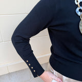 Black Poise Button-Cuff Knit Top
