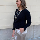 Black Poise Button-Cuff Knit Top