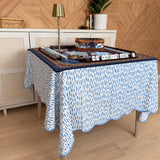 Blue Brushstroke Scalloped Mahjong Tablecloth