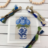 Blue floral chinoiserie vase beginner needlepoint kit