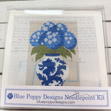 Blue floral chinoiserie vase beginner needlepoint kit