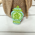 Hand painted blue and green ginger jar needle minder