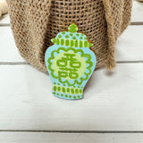Hand painted blue and green ginger jar needle minder