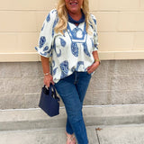 Blue Haven Paisley Peasant Top