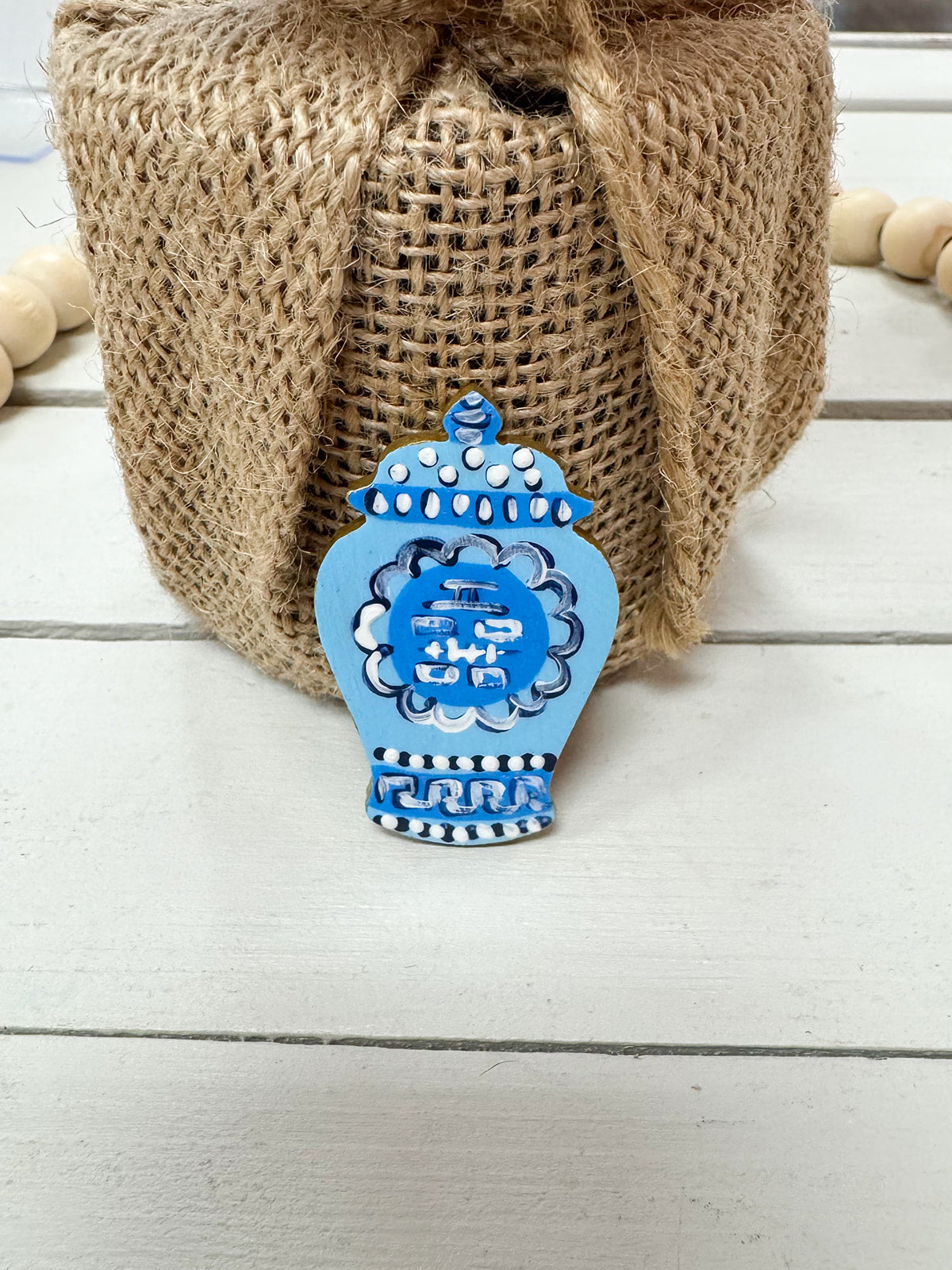 Hand painted blue and white needle minder