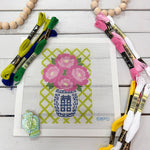 Pink floral chinoiserie vase needlepoint kit