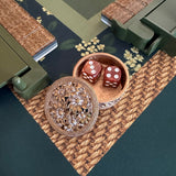 Brass Bloom Mahjong Dice Catchall with gold and white floral lidded design for storing Mahjong dice