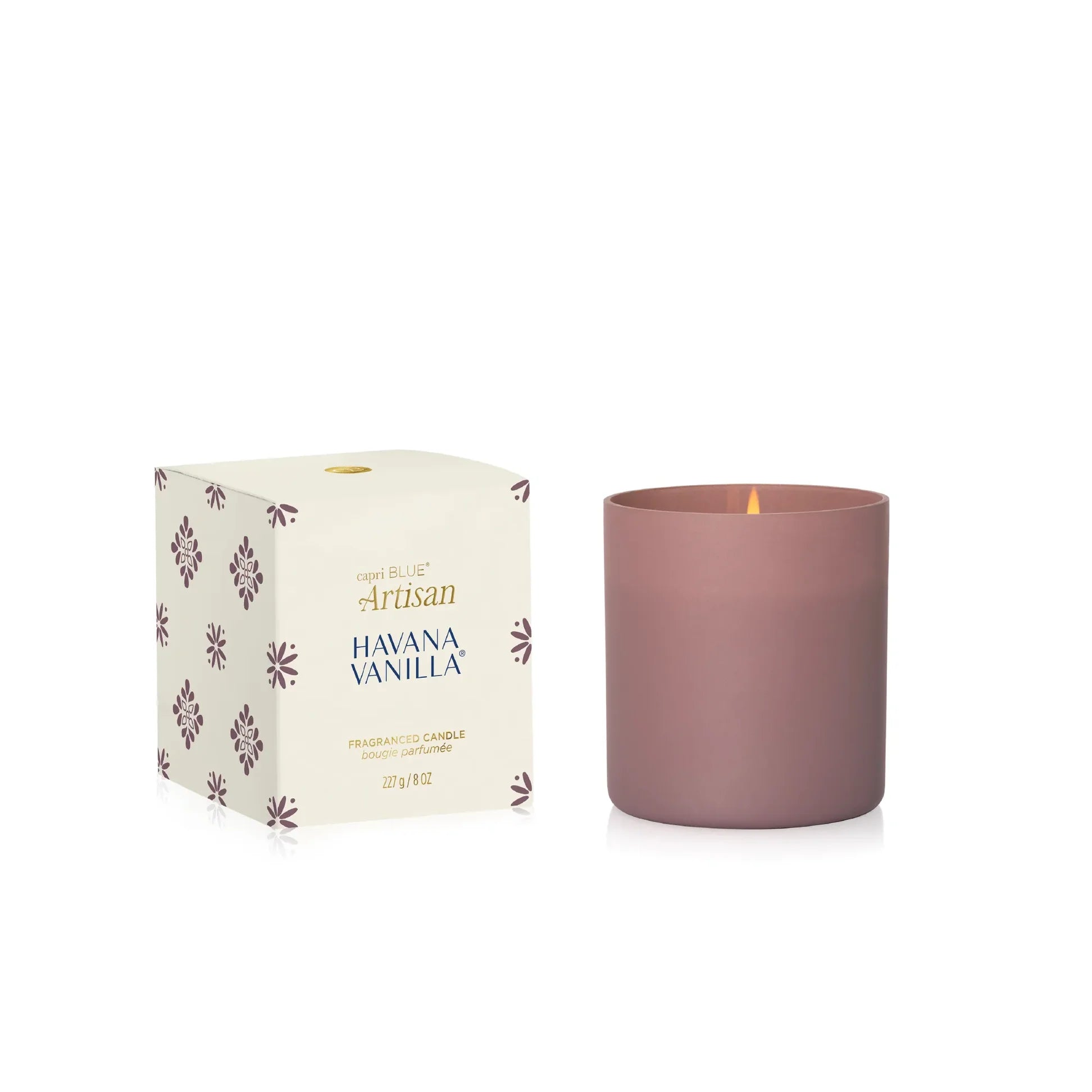 Matte mauve glass tumbler candle with elegant coordinating carton