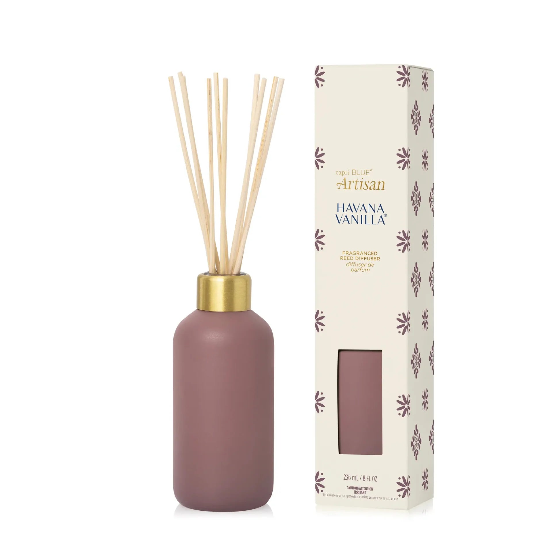Matte mauve glass reed diffuser with refined gold collar