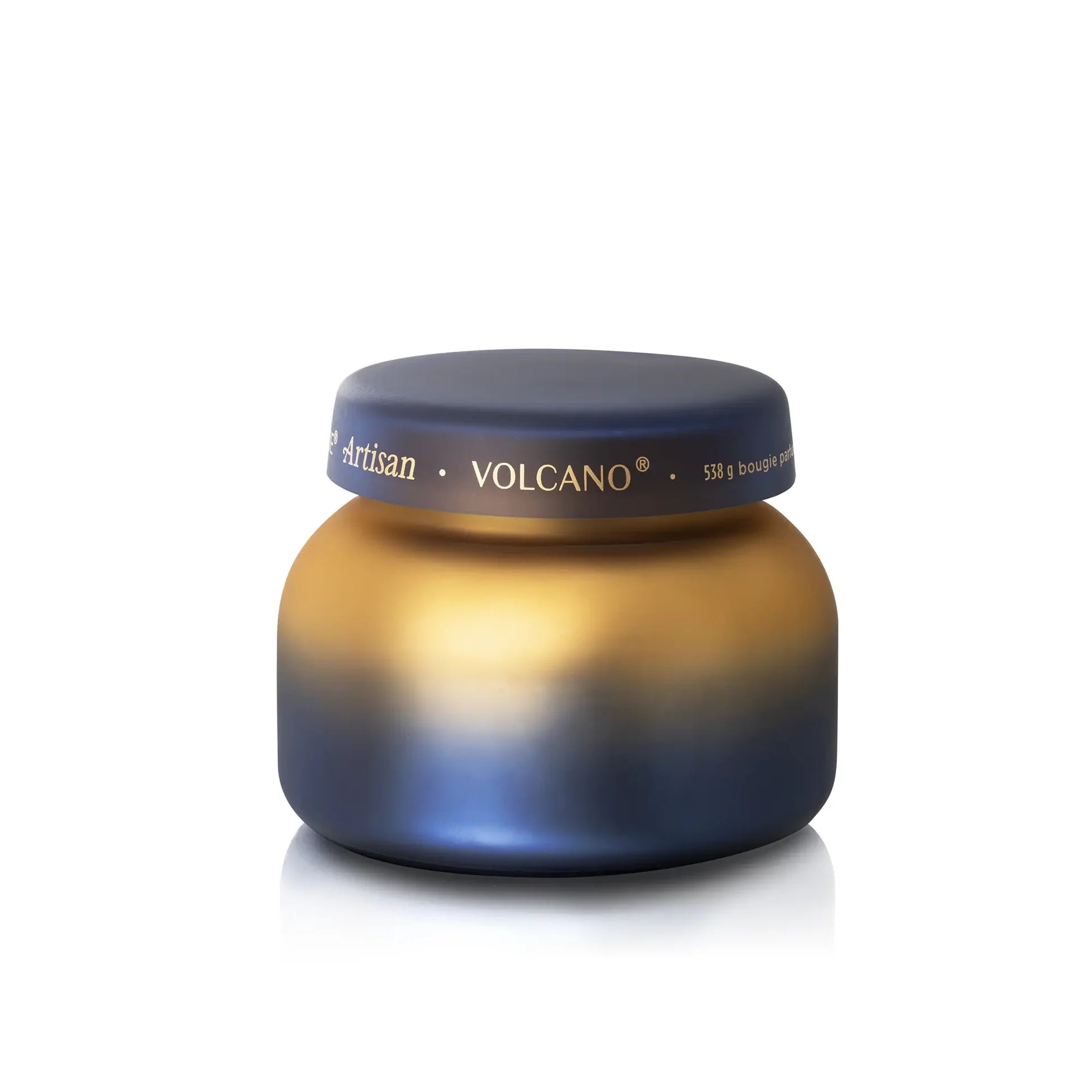 Volcano Tuscan Radiance Signature Candle in blue ember and gold gradient vessel