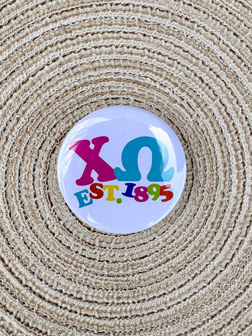 Chi Omega Rainbow Bubble Letters Button Pin- The Pink Pineapple 850