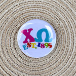 Chi Omega Rainbow Bubble Letters Button Pin- The Pink Pineapple 850