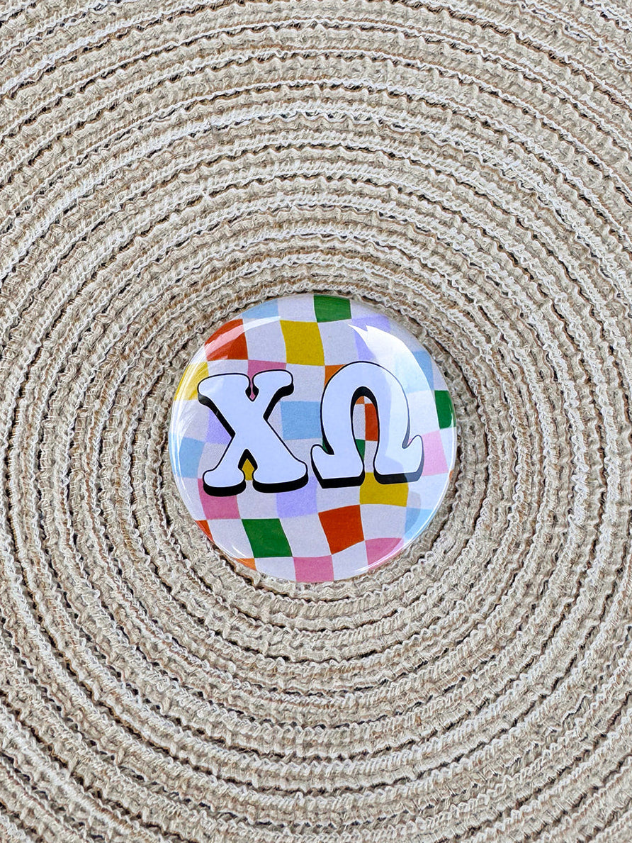Chi Omega Rainbow Checkered Button Pin- The Pink Pineapple 850