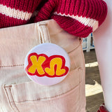 Chi Omega Yellow Bubble Letters Button Pin