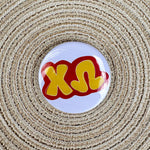Chi Omega Yellow Bubble Letters Button Pin- The Pink Pineapple 850