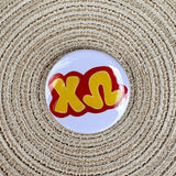 Chi Omega Yellow Bubble Letters Button Pin- The Pink Pineapple 850