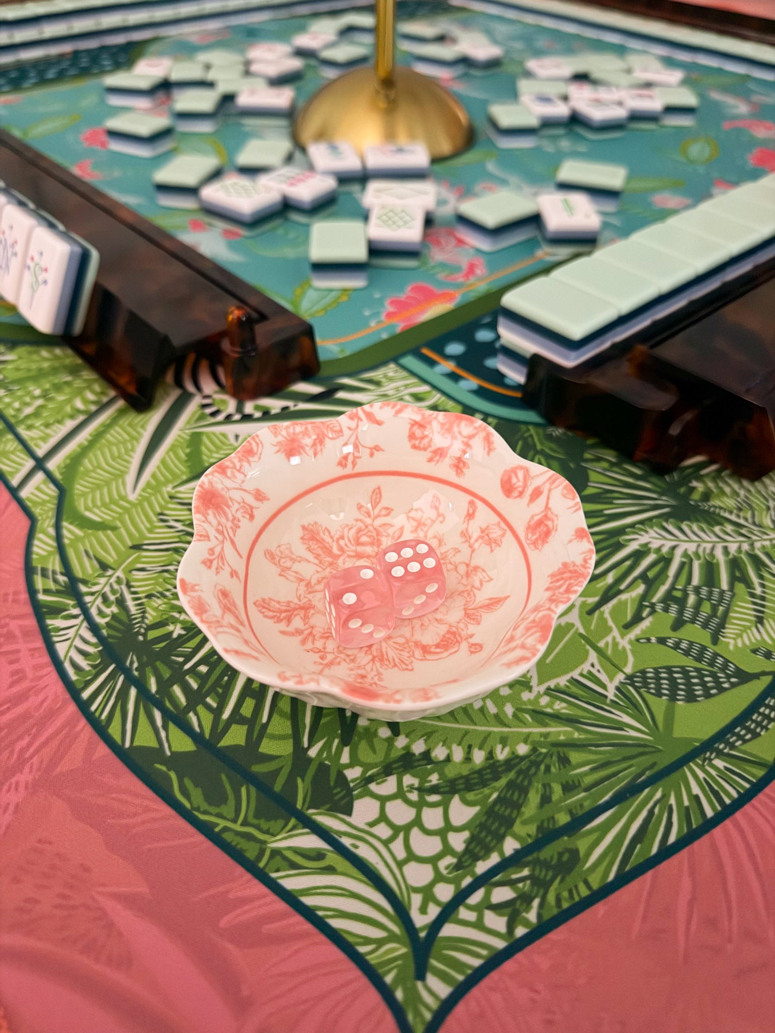 Chinoiserie Floral Mahjong Dice Dish Pink