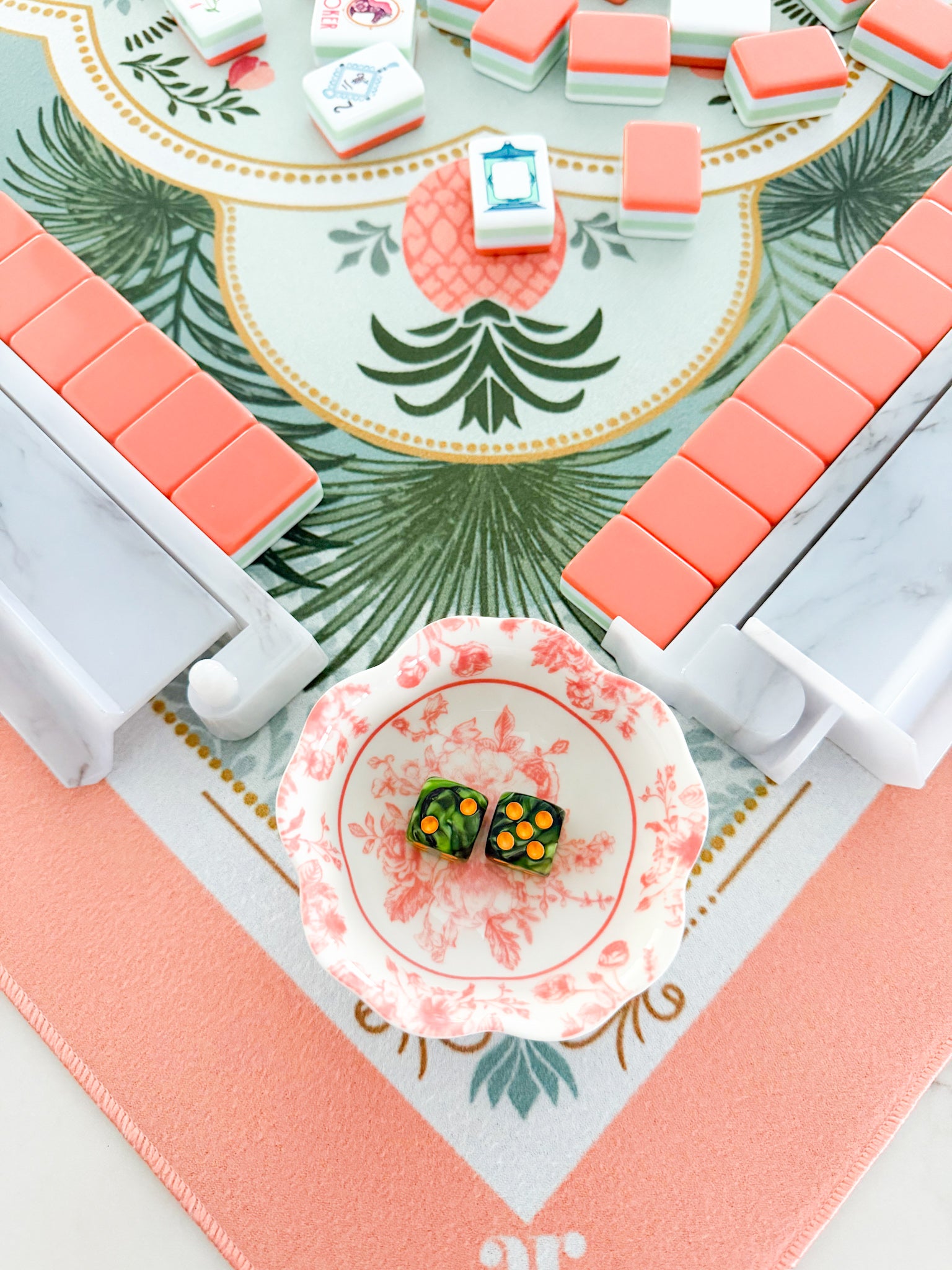 Chinoiserie Floral Mahjong Dice Dish Pink 1
