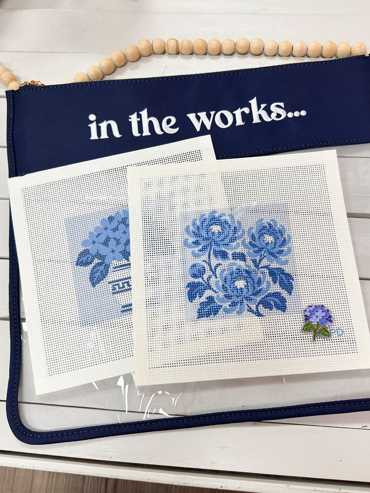 Chrysanthemum botanical chinoiserie needlepoint kit with canvas and supplies