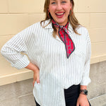 White striped oversized button down shirt