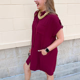 Classic Charm Shirt Dress in Garnet