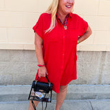 Classic Charm Shirt Dress in Red
