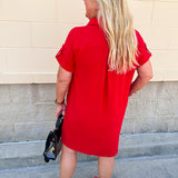 Classic Charm Shirt Dress in Red
