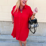 Classic Charm Shirt Dress in Red